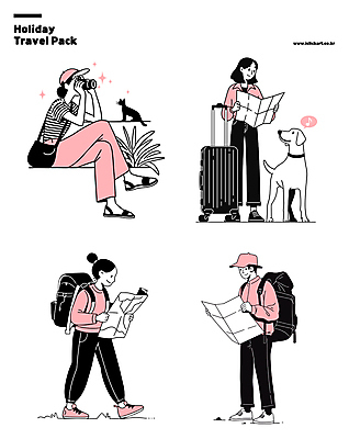 전신 여자 남자 분홍색 여행 지도 일러스트 휴가 휴식 여러명 성인 일상 카메라 캐리어 사진촬영 고양이 강아지 성인만 국내일러스트 AI파일 컬러 다수 컨셉 포유류 사람 라이프 전자제품 반려동물 여행가방 촬영 개 파일형식 벡터