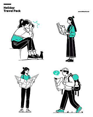 전신 여자 남자 여행 지도 일러스트 휴가 휴식 여러명 성인 일상 초록색 카메라 여행가방 사진촬영 고양이 성인만 국내일러스트 AI파일 컬러 다수 컨셉 가방 포유류 사람 라이프 전자제품 반려동물 촬영 파일형식 벡터