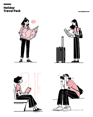 전신 여자 분홍색 여행 지도 일러스트 휴가 휴식 여러명 성인 일상 책 독서 카메라 캐리어 사진촬영 읽기 성인여자만 국내일러스트 AI파일 컬러 다수 컨셉 모션 사람 라이프 전자제품 여행가방 촬영 여자만 성인만 파일형식 벡터