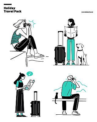 전신 여자 남자 여행 지도 일러스트 휴가 휴식 여러명 성인 일상 카메라 캐리어 사진촬영 고양이 강아지 민트색 성인만 국내일러스트 AI파일 컬러 다수 컨셉 포유류 사람 라이프 전자제품 반려동물 여행가방 촬영 개 파일형식 벡터