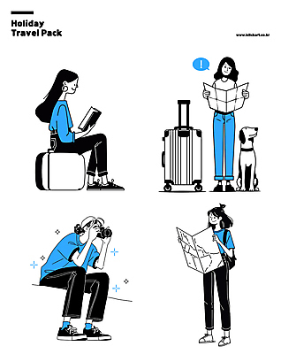 전신 여자 여행 지도 일러스트 휴가 휴식 여러명 성인 일상 책 파란색 독서 카메라 캐리어 사진촬영 강아지 읽기 성인여자만 국내일러스트 AI파일 컬러 다수 컨셉 모션 사람 라이프 전자제품 반려동물 여행가방 촬영 개 여자만 성인만 파일형식 벡터