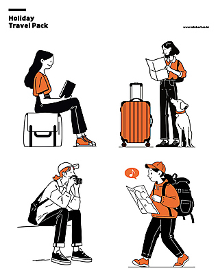 전신 여자 여행 지도 일러스트 휴가 휴식 여러명 성인 일상 책 독서 카메라 캐리어 사진촬영 주황색 강아지 읽기 성인여자만 국내일러스트 AI파일 컬러 다수 컨셉 모션 사람 라이프 전자제품 반려동물 여행가방 촬영 개 여자만 성인만 파일형식 벡터