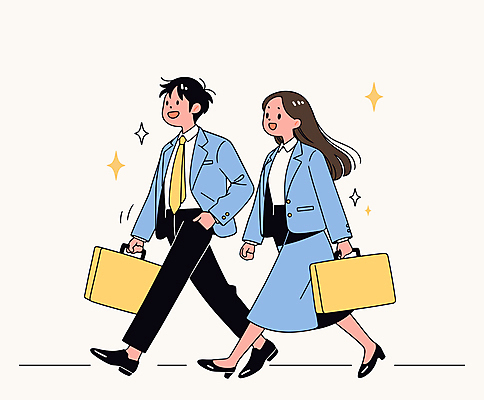 전신 여자 남자 서류가방 일러스트 성인 두명 일상 파란색 비즈니스맨 비즈니스우먼 즐거움 출근 퇴근 성인만 국내일러스트 AI파일 감정 컬러 가방 비즈니스 사람 라이프 직장인 출퇴근 파일형식 벡터