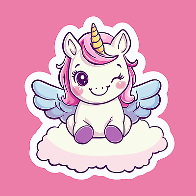 구름 분홍색 날개 일러스트 윙크 사람없음 판타지 귀여움 마법 유니콘 환상 일러캐릭터 AI파일 자연요소 캐릭터 컬러 컨셉 상상 표정 파일형식 벡터