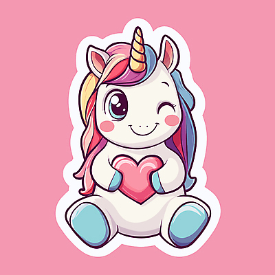 분홍색 무지개 일러스트 사랑 윙크 사람없음 판타지 귀여움 유니콘 환상 일러캐릭터 AI파일 자연요소 캐릭터 감정 컬러 컨셉 상상 표정 파일형식 벡터