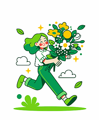 전신 여자 꽃다발 일러스트 자연 나뭇잎 선물 한명 웃음 들기 성인 초록색 달리기 성인여자한명만 국내일러스트 AI파일 1 꽃 컬러 잎 모션 표정 사람 생태계 여자한명만 성인여자만 파일형식 벡터