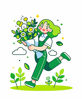 전신 여자 꽃다발 일러스트 자연 나뭇잎 선물 한명 웃음 들기 성인 초록색 달리기 성인여자한명만 국내일러스트 AI파일 1 꽃 컬러 잎 모션 표정 사람 생태계 여자한명만 성인여자만 파일형식 벡터