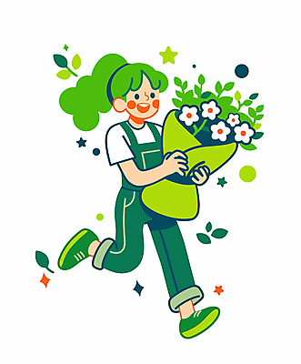 전신 여자 꽃다발 일러스트 자연 나뭇잎 선물 한명 웃음 들기 성인 초록색 달리기 성인여자한명만 국내일러스트 AI파일 1 꽃 컬러 잎 모션 표정 사람 생태계 여자한명만 성인여자만 파일형식 벡터
