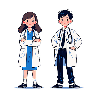 전신 여자 남자 일러스트 청진기 병원 웃음 성인 두명 파란색 팔짱 믿음 의사 의사가운 전문직 주머니손 성인만 일러캐릭터 AI파일 직업 캐릭터 감정 컬러 의학 의료기기 모션 표정 사람 의료진 가운 파일형식 벡터