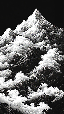 JPG 편집이미지 자연 흑백 사람없음 검은색 안개 운무 산맥 편집실사 컬러 날씨 산 촬영기법 CG 생태계 파일형식