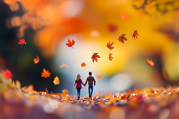 JPG 전신 나무 편집이미지 부부 여자 남자 단풍 낙엽 데이트 자연 사랑 성인 두명 미니어처 가을 성인만 편집실사 AI포토 AI콘텐츠 식물 커플 계절 감정 잎 사람 모형 CG 생태계 파일형식