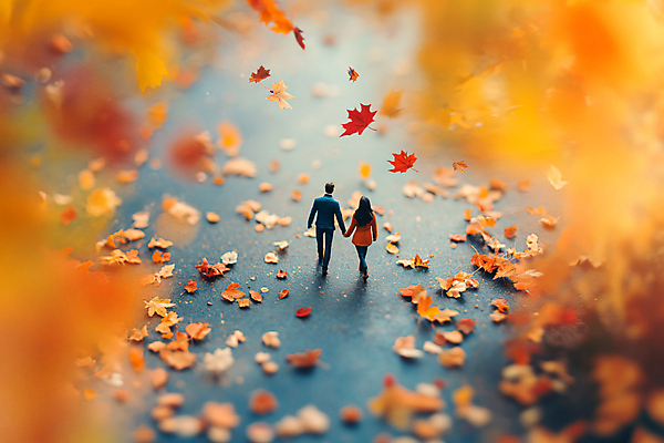 JPG 전신 나무 편집이미지 부부 여자 남자 단풍 낙엽 데이트 자연 사랑 성인 두명 미니어처 가을 성인만 편집실사 AI포토 AI콘텐츠 식물 커플 계절 감정 잎 사람 모형 CG 생태계 파일형식