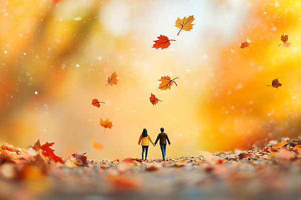 JPG 전신 나무 편집이미지 부부 여자 남자 단풍 낙엽 데이트 자연 사랑 성인 두명 미니어처 가을 성인만 편집실사 AI포토 AI콘텐츠 식물 커플 계절 감정 잎 사람 모형 CG 생태계 파일형식