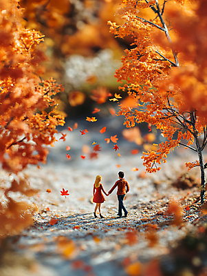 JPG 전신 나무 편집이미지 부부 여자 남자 단풍 낙엽 데이트 자연 사랑 성인 두명 미니어처 가을 성인만 편집실사 AI포토 AI콘텐츠 식물 커플 계절 감정 잎 사람 모형 CG 생태계 파일형식