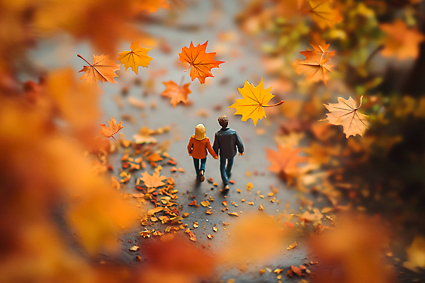 JPG 전신 나무 편집이미지 부부 여자 남자 단풍 낙엽 데이트 자연 사랑 성인 두명 미니어처 가을 성인만 편집실사 AI포토 AI콘텐츠 식물 커플 계절 감정 잎 사람 모형 CG 생태계 파일형식