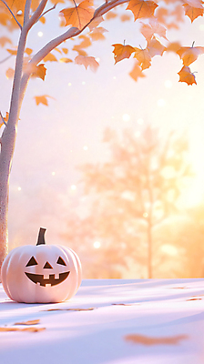 JPG 나무 편집이미지 낙엽 사람없음 할로윈 가을 흰색 보케 잭오랜턴 편집실사 AI컴퓨터그래픽 AI콘텐츠 식물 계절 컬러 잎 CG 파일형식