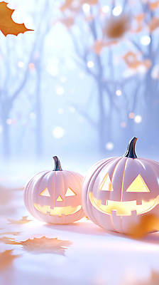 JPG 편집이미지 낙엽 사람없음 할로윈 가을 흰색 보케 잭오랜턴 편집실사 AI컴퓨터그래픽 AI콘텐츠 계절 컬러 잎 CG 파일형식