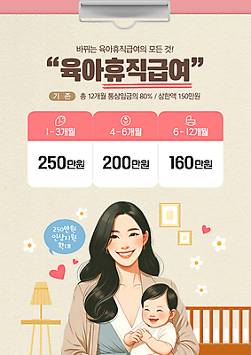 PSD 편집이미지 여자 액자 말풍선 안기 엄마 성인 두명 육아 스탠드 아기 상승 월급 아기침대 정책 제도 육아휴직 이미지편집 컨셉 가족 모션 휴가 조명 사람 아기용품 침대 파일형식