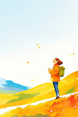 JPG 응시 여자 일러스트 배낭 바람 한명 풍경 성인 등산 가을 등산객 손모으기 산행 성인여자한명만 국내일러스트 AI일러스트 AI콘텐츠 자연요소 1 시선 계절 가방 날씨 사람 손짓 트래킹 여자한명만 성인여자만 파일형식