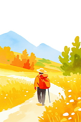 JPG 나무 남자 길 일러스트 배낭 한명 풍경 초원 성인 걷기 주황색 산책 등산 가을 잡기 등산객 산행 등산스틱 성인남자한명만 국내일러스트 AI일러스트 AI콘텐츠 식물 1 계절 컬러 가방 모션 휴식 사람 트래킹 등산용품 남자한명만 성인남자만 파일형식