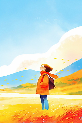 JPG 응시 여자 일러스트 배낭 바람 한명 서기 풍경 성인 가을 등산객 주머니손 산행 성인여자한명만 국내일러스트 AI일러스트 AI콘텐츠 자연요소 1 시선 계절 가방 모션 날씨 사람 등산 여자한명만 성인여자만 파일형식