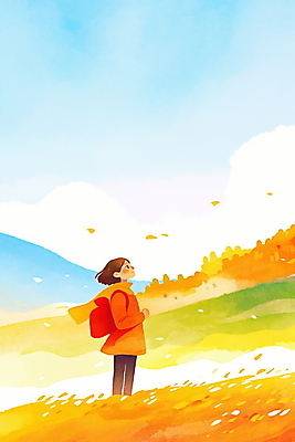 JPG 나무 응시 여자 길 일러스트 배낭 한명 서기 풍경 초원 성인 주황색 산책 등산 가을 잡기 등산객 산행 성인여자한명만 국내일러스트 AI일러스트 AI콘텐츠 식물 1 시선 계절 컬러 가방 모션 휴식 사람 트래킹 여자한명만 성인여자만 파일형식