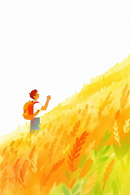 JPG 남자 일러스트 배낭 한명 풍경 초원 성인 노란색 등산 가을 등산객 오르기 산행 성인남자한명만 국내일러스트 AI일러스트 AI콘텐츠 1 계절 컬러 가방 모션 사람 트래킹 남자한명만 성인남자만 파일형식