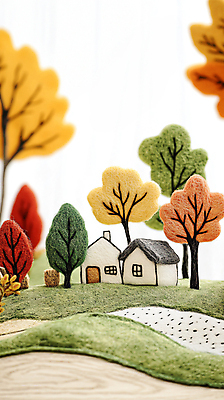 JPG 나무 편집이미지 주택 풍경 사람없음 가을 공예 디지털합성 펠트 편집실사 AI포토 AI콘텐츠 식물 계절 취미 건물 CG 파일형식 천_직물