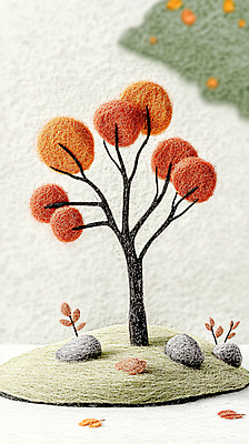 JPG 나무 편집이미지 낙엽 풍경 사람없음 가을 돌_바위 공예 디지털합성 펠트 편집실사 AI포토 AI콘텐츠 식물 계절 잎 취미 CG 파일형식 천_직물