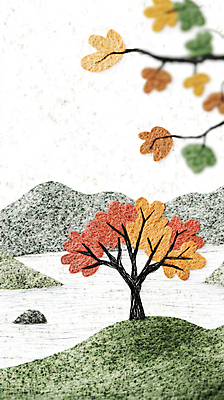 JPG 나무 편집이미지 낙엽 산 풍경 사람없음 가을 공예 디지털합성 펠트 편집실사 AI포토 AI콘텐츠 식물 계절 잎 취미 CG 파일형식 천_직물