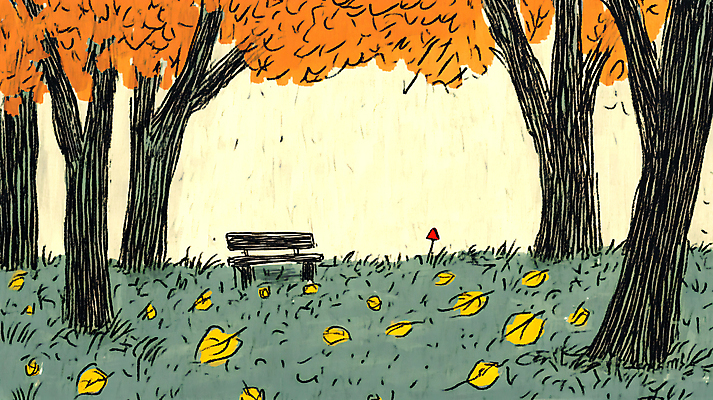 JPG 나무 단풍 벤치 의자 일러스트 사람없음 가을 낙서 그림 국내일러스트 AI일러스트 AI콘텐츠 식물 계절 가구 잎 파일형식