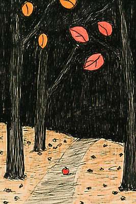 JPG 나무 길 단풍 낙엽 일러스트 사람없음 검은색 가을 낙서 야간 그림 국내일러스트 AI일러스트 AI콘텐츠 자연요소 식물 계절 컬러 잎 파일형식