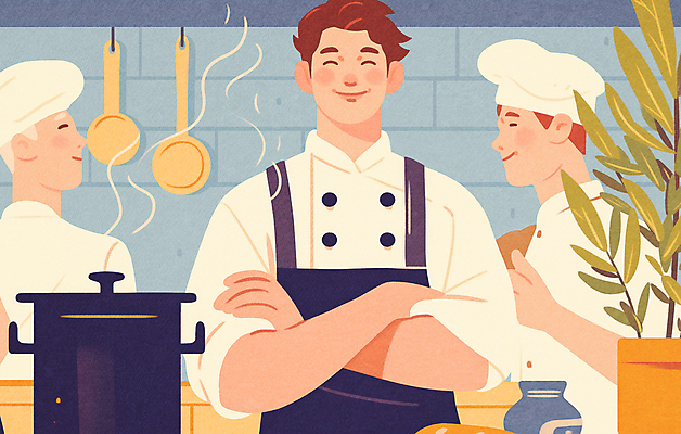 JPG 남자 화분 화초 일러스트 주방용품 요리 성인 세명 팔짱 주방 식당 주방장 요리사 냄비 조리복 성인남자만 국내일러스트 AI일러스트 AI콘텐츠 식물 직업 생활용품 유니폼 모션 사람 상점 솥 남자만 성인만 파일형식