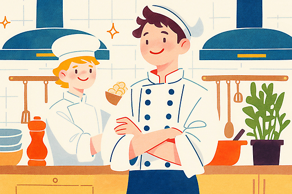 JPG 남자 화분 화초 일러스트 주방용품 요리 성인 두명 팔짱 주방 식당 주방장 요리사 냄비 조리복 성인남자만 국내일러스트 AI일러스트 AI콘텐츠 식물 직업 생활용품 유니폼 모션 사람 상점 솥 남자만 성인만 파일형식