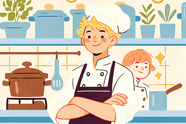 JPG 남자 화분 화초 일러스트 주방용품 요리 성인 두명 팔짱 주방 식당 주방장 요리사 냄비 조리복 성인남자만 국내일러스트 AI일러스트 AI콘텐츠 식물 직업 생활용품 유니폼 모션 사람 상점 솥 남자만 성인만 파일형식