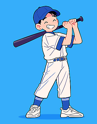 남자 스포츠 일러스트 청소년 한명 웃음 파란색 기쁨 야구 야구방망이 야구선수 야구모자 야구복 십대남자한명만 일러캐릭터 AI파일 캐릭터 모자_잡화 1 감정 컬러 운동선수 표정 사람 운동복 구기 야구용품 남자한명만 십대남자만 파일형식 벡터