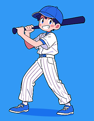 남자 스포츠 일러스트 청소년 한명 미소 파란색 기쁨 야구 야구방망이 야구선수 야구모자 야구복 십대남자한명만 일러캐릭터 AI파일 캐릭터 모자_잡화 1 감정 컬러 운동선수 표정 사람 운동복 구기 야구용품 남자한명만 십대남자만 파일형식 벡터