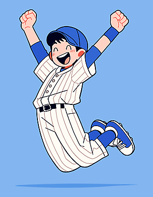 남자 스포츠 일러스트 청소년 한명 파란색 손들기 점프 기쁨 만세 야구 야구선수 우승 야구모자 야구복 십대남자한명만 일러캐릭터 AI파일 캐릭터 모자_잡화 1 감정 컬러 모션 운동선수 사람 운동복 구기 야구용품 최고 남자한명만 십대남자만 파일형식 벡터