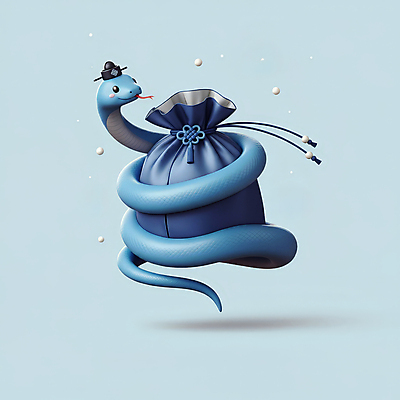 JPG 편집이미지 모자 한국전통 전통 새해 복주머니 선물 미소 사람없음 파란색 3D 귀여움 뱀띠 뱀 행운 한복 청사 2025년 을사년 편집3D 푸른뱀 AI컴퓨터그래픽 AI콘텐츠 잡화 컬러 컨셉 파충류 전통소품 한국 표정 십이지신 전통의상 연도 디지털합성 파일형식