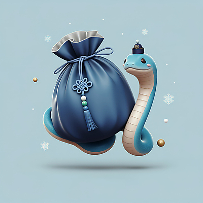 JPG 편집이미지 모자 한국전통 전통 새해 복주머니 선물 미소 사람없음 파란색 3D 귀여움 뱀띠 뱀 행운 한복 청사 2025년 을사년 편집3D 푸른뱀 AI컴퓨터그래픽 AI콘텐츠 잡화 컬러 컨셉 파충류 전통소품 한국 표정 십이지신 전통의상 연도 디지털합성 파일형식