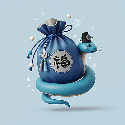 JPG 편집이미지 모자 한국전통 전통 새해 복주머니 선물 미소 사람없음 파란색 3D 귀여움 뱀띠 뱀 행운 한복 청사 2025년 을사년 편집3D 푸른뱀 AI컴퓨터그래픽 AI콘텐츠 잡화 컬러 컨셉 파충류 전통소품 한국 표정 십이지신 전통의상 연도 디지털합성 파일형식