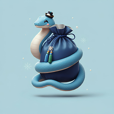 JPG 편집이미지 모자 한국전통 전통 새해 복주머니 선물 미소 사람없음 파란색 3D 귀여움 뱀띠 뱀 행운 한복 청사 2025년 을사년 편집3D 푸른뱀 AI컴퓨터그래픽 AI콘텐츠 잡화 컬러 컨셉 파충류 전통소품 한국 표정 십이지신 전통의상 연도 디지털합성 파일형식