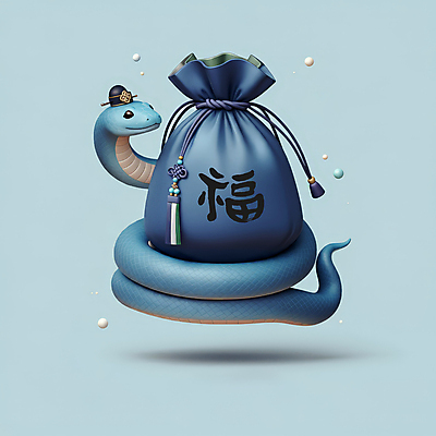 JPG 편집이미지 모자 한국전통 전통 새해 복주머니 선물 미소 사람없음 파란색 3D 귀여움 뱀띠 뱀 행운 한복 청사 2025년 을사년 편집3D 푸른뱀 AI컴퓨터그래픽 AI콘텐츠 잡화 컬러 컨셉 파충류 전통소품 한국 표정 십이지신 전통의상 연도 디지털합성 파일형식