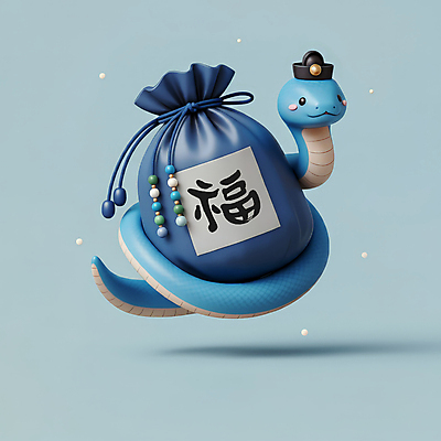 JPG 편집이미지 모자 한국전통 전통 새해 복주머니 선물 미소 사람없음 파란색 3D 귀여움 뱀띠 뱀 행운 한복 청사 2025년 을사년 편집3D 푸른뱀 AI컴퓨터그래픽 AI콘텐츠 잡화 컬러 컨셉 파충류 전통소품 한국 표정 십이지신 전통의상 연도 디지털합성 파일형식