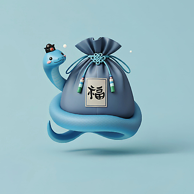 JPG 편집이미지 모자 한국전통 전통 새해 복주머니 선물 미소 사람없음 파란색 3D 귀여움 뱀띠 뱀 행운 한복 청사 2025년 을사년 편집3D 푸른뱀 AI컴퓨터그래픽 AI콘텐츠 잡화 컬러 컨셉 파충류 전통소품 한국 표정 십이지신 전통의상 연도 디지털합성 파일형식