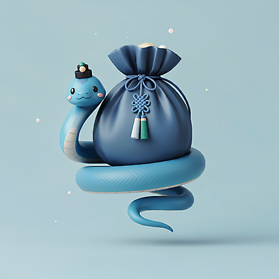 JPG 편집이미지 모자 한국전통 전통 새해 복주머니 선물 미소 사람없음 파란색 3D 귀여움 뱀띠 뱀 행운 한복 청사 2025년 을사년 편집3D 푸른뱀 AI컴퓨터그래픽 AI콘텐츠 잡화 컬러 컨셉 파충류 전통소품 한국 표정 십이지신 전통의상 연도 디지털합성 파일형식