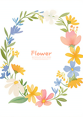 PSD 식물 꽃 잎 꽃백그라운드 일러스트 수채화 프레임 사람없음 장식 컬러풀 화환 국내일러스트 컬러 백그라운드 파일형식