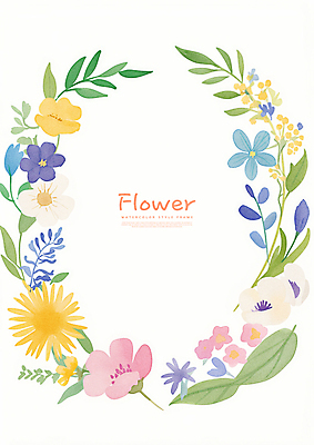 PSD 식물 꽃 잎 꽃백그라운드 일러스트 수채화 프레임 사람없음 장식 컬러풀 화환 국내일러스트 컬러 백그라운드 파일형식