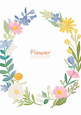 PSD 식물 꽃 잎 꽃백그라운드 일러스트 수채화 프레임 사람없음 장식 컬러풀 화환 국내일러스트 컬러 백그라운드 파일형식
