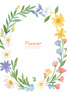 PSD 식물 꽃 잎 꽃백그라운드 일러스트 수채화 프레임 사람없음 장식 컬러풀 화환 국내일러스트 컬러 백그라운드 파일형식